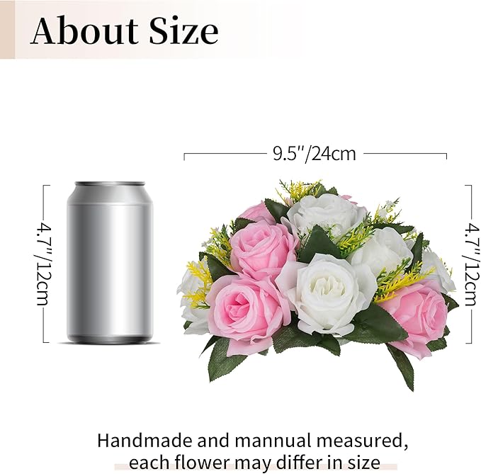 BLOSMON Flower Balls Rose Centerpieces: 10 Pcs Pink White Fake Flowers Kissing Balls Decor Artificial Wedding Floral Arrangements Silk Flower Bouquet with Base Home Party Room Table DIY Decorations