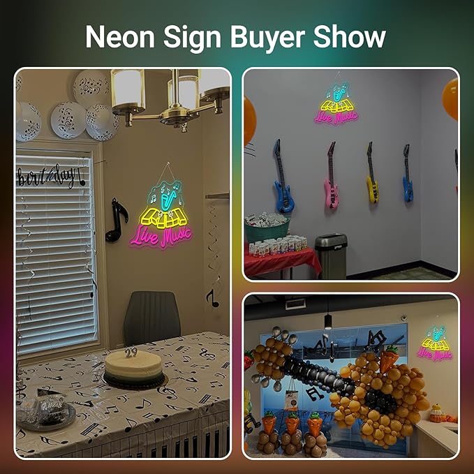 Live Music Neon Sign Jazz Neon Signs For Wall Decor Saxophone Led Lights Colorful Light Up For Music Studio Bar Club Party Live House Singing Lover Bedroom Decoration Gifts