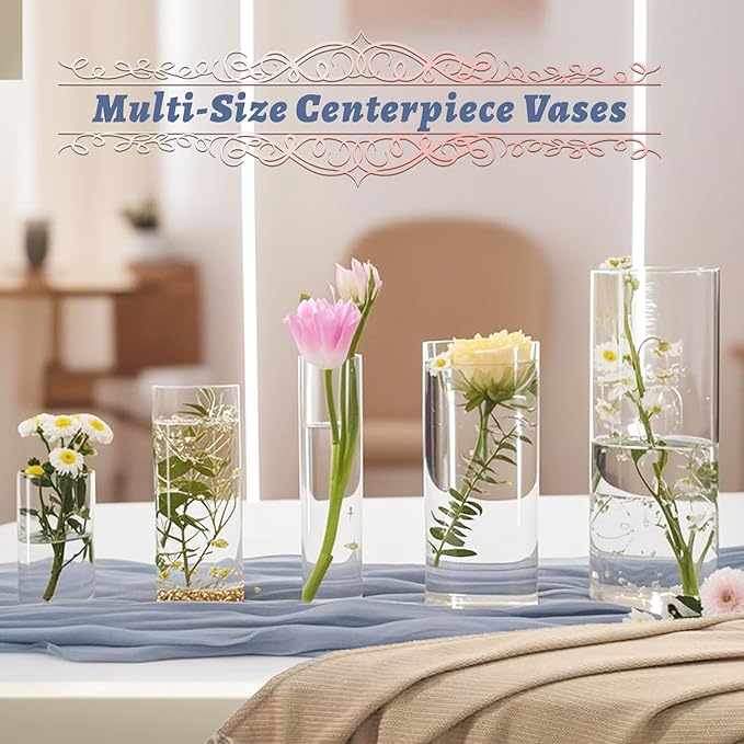 15pcs Glass Vase Cylinder Vases for Centerpieces Small Flower Glass Vases Home Decor Centerpiece Table Clear Flower Vase Decorations for Wedding＆Holiday 4,6,7.5,8,10 Inch Tall