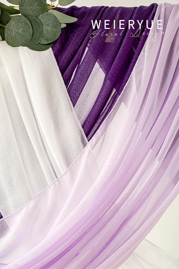 Deluxe Purple Artificial Wedding Arch Flowers with Drapes Kit-Pack of 5, 2pcs Flower Arrangements 3pcs Hanging Sheer Drapes Blue Ceremony Arbor Reception Backdrop Rose Floral Decorations.