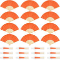 12 Pieces Orange Hand Held Bamboo Folding Fans Paper Fans Handheld for Women Foldable Girls Wedding DIY Decoration Church Home Party Favors Summer