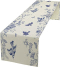 Monochrome Sketch Flowers Bird Table Runner, Seasonal Spring Fall Plants Blue Florals Dinner Runner for Home Kitchen Dining Table Party Holiday Decoration 13"x108"