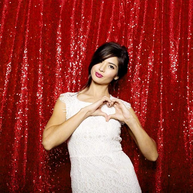 JYFLZQ Red Sequin Backdrop Curtains 2ft x 8ft 2 Panels Glitter Photo Booth Backdrops Sparkly Photography Background Drapes for Parties Wedding Bridal Showers