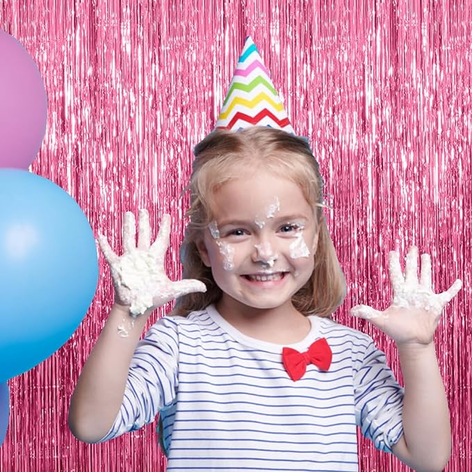 2 Pack Foil Curtain Backdrop Pink Metallic Tinsel Foil Fringe Curtains Photo Booth Props for Birthday Wedding Engagement Baby Shower Bachelorette Christmas Holiday Celebration Party Decorations