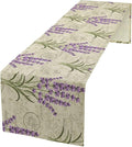 Floral Lavender Table Runner,Vintage Rustic Country Romantic Purple Flower Pattern Print Burlap for Hotel Indoors Outdoor Dining Room Kitchen Home Decor, 13x70in
