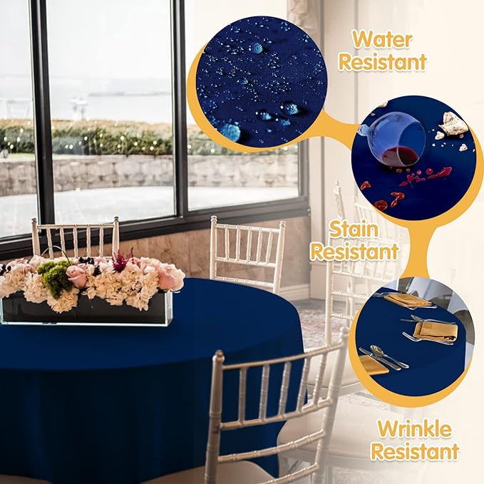 BRILLMAX 4 Pack Navy Blue Round Tablecloths 132 Inch - Circle Bulk Linen Polyester Fabric Washable Table Cloth Cover for Wedding Reception Banquet Birthday Party Buffet Restaurant
