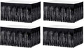 4 Pack 29x108 Inch Metallic Foil Fringe Tinsel Table Skirts for Rectangle Tables Streamer Curtains Backdrop for Halloween, Birthday, Parade Floats, Christmas Party Supplies(Black)