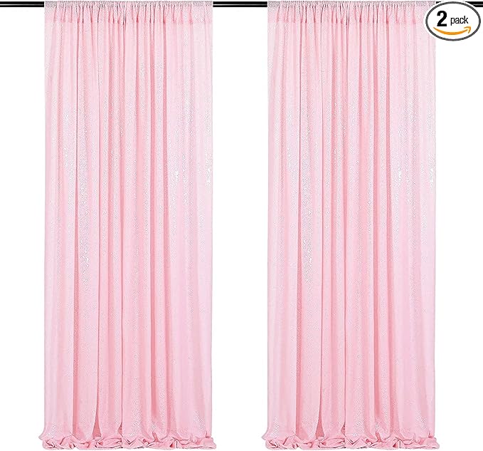 Poise3EHome 2Pcs 2Ft x 8Ft Pink Sequin Backdrop Curtains, Glitter Photography Background, Sequence Xmas Thanksgiving Backdrop