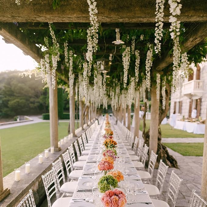 Wisteria Artificial Flowers Garland，6Pcs Total 36ft Silk Fake White Wisteria Flowers Hanging for Home Garden Wedding Arch Party Indoor Outdoor Decor