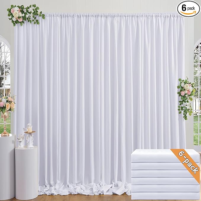 30ft x 10ft Thick White Backdrop Curtains for Parties, 6 Panels 5ft x 10ft Non See Through White Polyester Wedding Drapes Photo Backdrop for Birthday Party Graudation Photography Home Decor