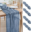 Asee'm 4pcs Cheesecloth Table Runner 120 Inches Long Dusty Blue Boho Gauze Cheese Cloth Runner 10FT Rustic Sheer Table Runners for Christmas Wedding Party Baby Shower Spring Easter Decoration