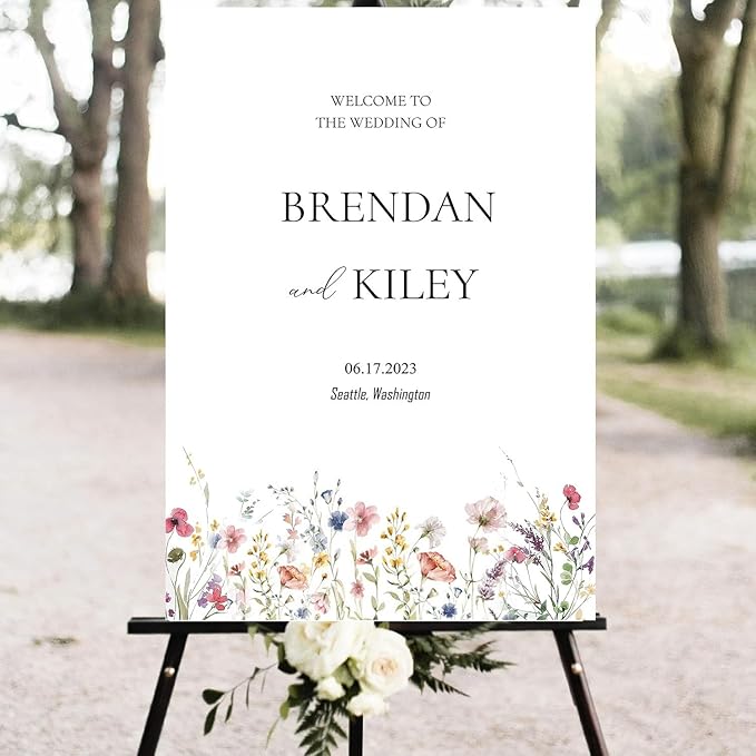 Spring Wildflower Wedding Welcome Signs, Welcome Sign Wedding, Customized Wedding Welcome Sign, Custom Wedding Welcome Sign
