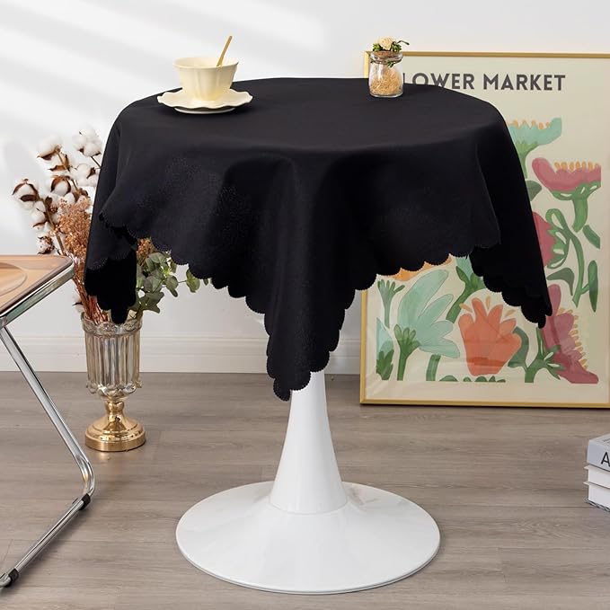 Small Square Black Tablecloth 36 x 36 Inch Polyester Fabric Washable Table Cover Decorative Wrinkle Resistant Solid Color Table Cloth for Kitchen Dinning Party Wedding Camping
