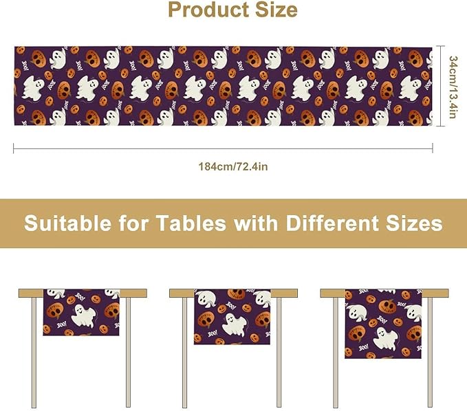 Halloween Table Runner,Ghost Pumpkin Halloween Table Runner for Kitchen Dining Table Decoration Home Party Decor 13x120 Inch