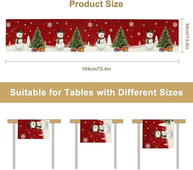 Christmas Table Runner,Snowman Rustic Red Snowflake Winter Table Cloth Kitchen Dining Table Decoration for Home Party Decor 13x60 Inch