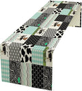Cute Cow Print Table Runner,Farm Animals Honeycomb Plaid Stripes Cowhide Pattern Tablecloth Burlap for Hotel Indoors Outdoor Dining Room Kitchen Table Decor, 13x108in