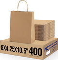 METRONIC Paper Gift Bags 8x4.25x10.5 400Pcs Brown Paper Bags with Handles Bulk, Kraft Paper Bag for Small Business, Birthday Wedding Party Favor Bag, Christmas Gift bags, Retail shopping