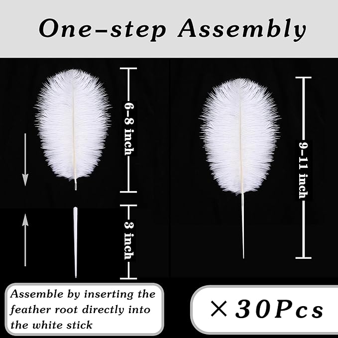 SOGUGOM Pink Craft Ostrich Feathers - 30PCS 6-8 inch Bulk Ostrich Feathers Kit for Centerpieces, Kindergarten Crafts, Hats and Party Centerpieces(Light Pink)