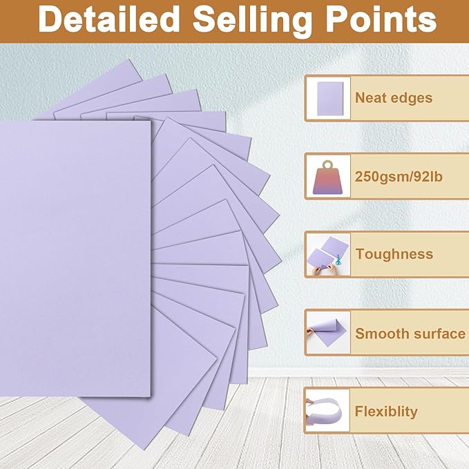 120 Sheets Purple Cardstock 8.5 x 11 Certificate Paper, 92lb Heavyweight Card stock Lavender Paper for DIY Card Making, Greeting Cards, Wedding Invitations, Graduations