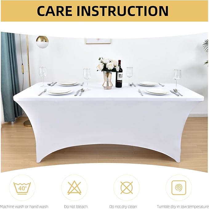 10-Pack 4ft White Spandex Table Covers for Rectangular Folding Tables - Wrinkle Resistant Stretch Tight Table Cloths - Fitted Table Protector for Parties, Trade Shows, Banquet, and Wedding