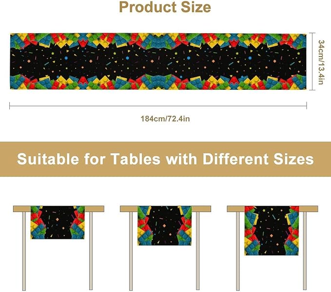 Building Blocks Table Runner Party Celebrating Colorful Blocks Table Runner for Kids Teens Bedroom Living Room Kitchen Birthday Party Decor Table Runner 13x120 Inch