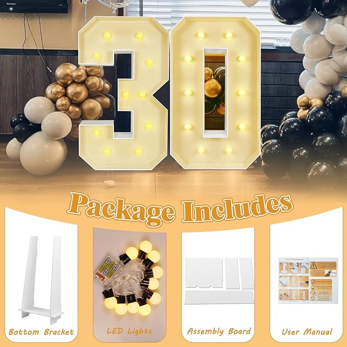 Marquee Light Up Letters: 3FT Large Decorative Signs for Party Decorations Baby Shower Birthday Wedding Engagement Anniversary, 3 Feet Tall Pre-Cut DIY Foamboard Letter F - Easy to Assemble