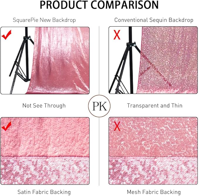 SquarePie Sequin Backdrop Curtain Not See Through Thick Glitter Background for Party 10FT x 10FT Fuchsia Pink