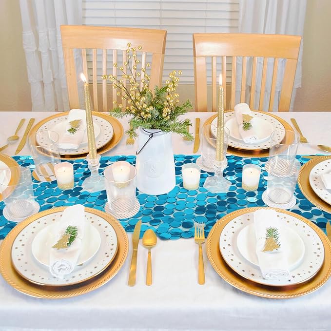 VHH Sequin Table Runner 12 x 108 inches Turquoise Table Runner, Glitter Runner for Party Wedding Birthday, Party Spring Easter Rustic, Birthday Supplies Decorations (1 Pack).