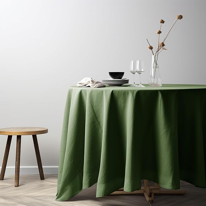 EVERLY 100% Pure Linen Round Tablecloth 90Inches for Dining,Buffet Parties,Picnic,Events,Weddings and Restaurants,Decorative Halloween,Thanksgiving Machine Washable Tablecloths-Olive Green
