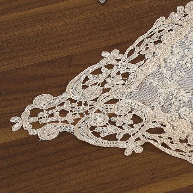 ARTABLE Rectangle Table Runner Lace Macrame Embroidered Table Runners with Exquisite Vintage Shabby Chic for Holiday Wedding Long Dinner Tables (Light Gold, 12 x 36 Inch)