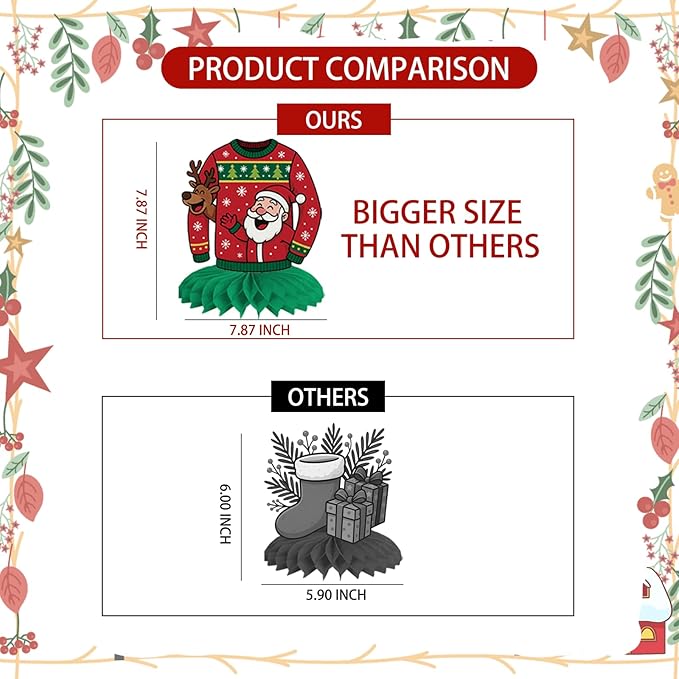 12Pcs Christmas Ugly Sweater Party Decorations Ugly Sweaters Honeycomb Centerpieces Xmas Table Topper Christmas Table Centerpieces for Merry Christmas Winter Holidays Party Supplies