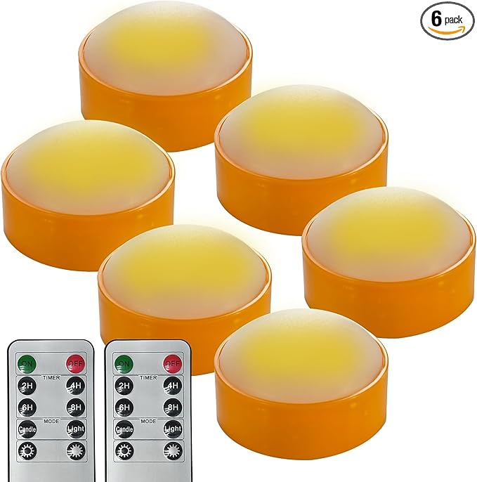 LED Pumpkin Lights with Remote and Timer, Battery Operated Bright Flickering Flameless Candles for Pumpkin Decor, Jack-O-Lantern Halloween Party Decorations,Orange Color, 6 Pack