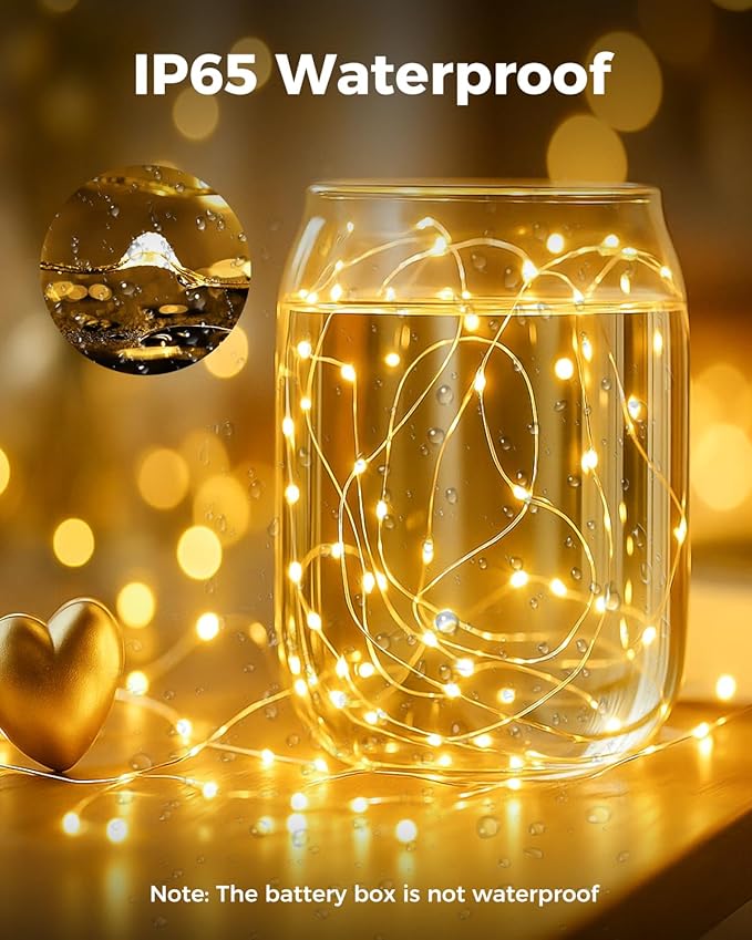btfarm 24 Pack Fairy Lights Battery Operated, 7FT 20 LED Mini String Lights Waterproof Silver Wire for Mason Jars Centerpiece Table Crafts Bedroom Christmas Decoration, Warm White
