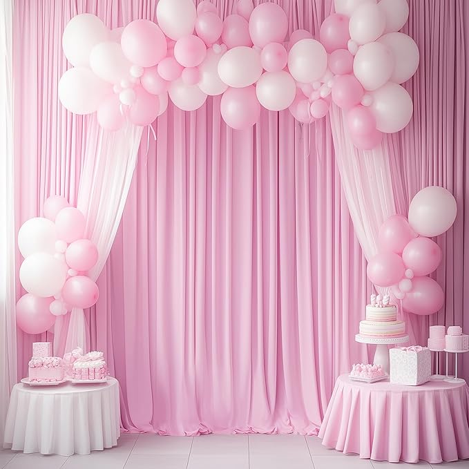 20ftx14FT Wrinkle Free Pink Backdrop Curtain, 4 Panels 14FT Height Pink Wedding Backdrop Drapes, Silky Polyester Back Drop Cloth for Birthday Photography Background Party Backdrop Draping