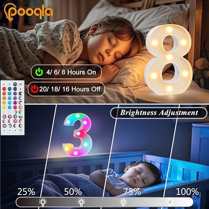 Pooqla Colorful Lighted Numbers with Remote, 35 Colors Light Up Numbers for Party, RGB LED Marquee Number Lights Gift for 9th Birthday Decorations, Wedding, Bar, Night Light, Home Decor, Number 9