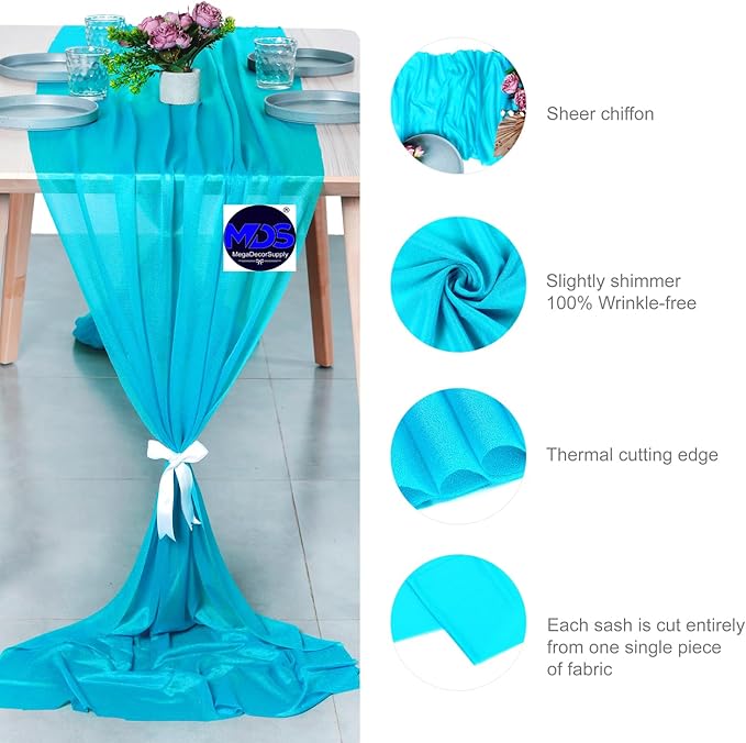 MDS Halloween Chiffon Table Runner - 25 Pack, 29 x 170 Inches, 14ft Each - Sheer Spooky Table Runners for Haunted House Parties, Trick-or-Treat Tables, Witchy Décor, Wedding & Events - Turquoise