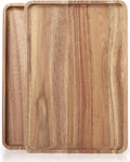 2 PCS 16 x 12 in Large Solid Acacia Wood Serving Trays Rectangular Wooden Serving Platters Natural Wooden Boards for Bar Coffee Party（Wood Log Color）