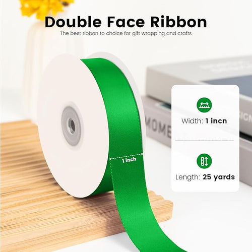 1 inch Double Faced Polyester Emerald Green Satin Ribbon, Perfect for Gift Wrapping Very Suitable for Weddings Party Hair Bow Invitation Decorations and More (25 Yards)