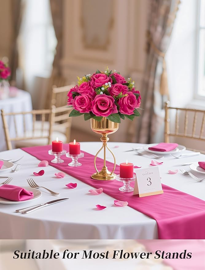 BLOSMON Hot Pink Flowers for Wedding: 10 Pcs Artificial Rose Balls for Table Decorations - Fake Silk Kissing Bouquet Floral Arrangement for Home Party Event Decoration