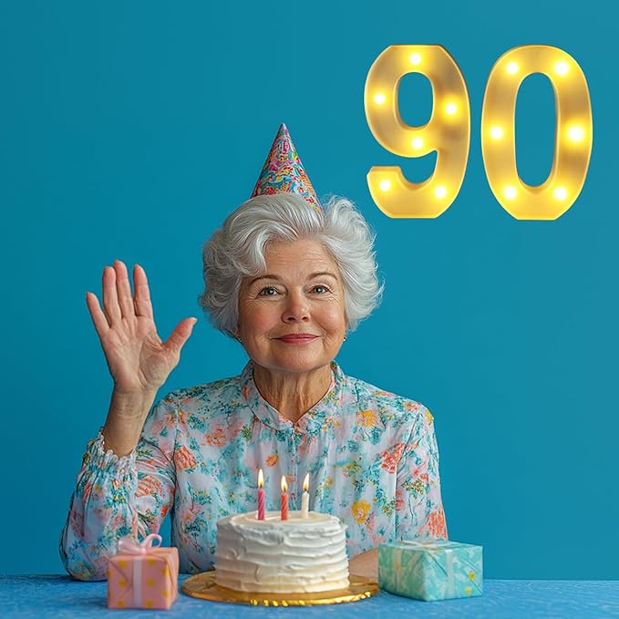 90th Birthday Decorations for Women Men,Happy 90 Birthday Decorations for Centerpieces Table,90 Light Up Numbers Sign Led for Party Backdrop Wall Decor for Wedding Anniversary Home