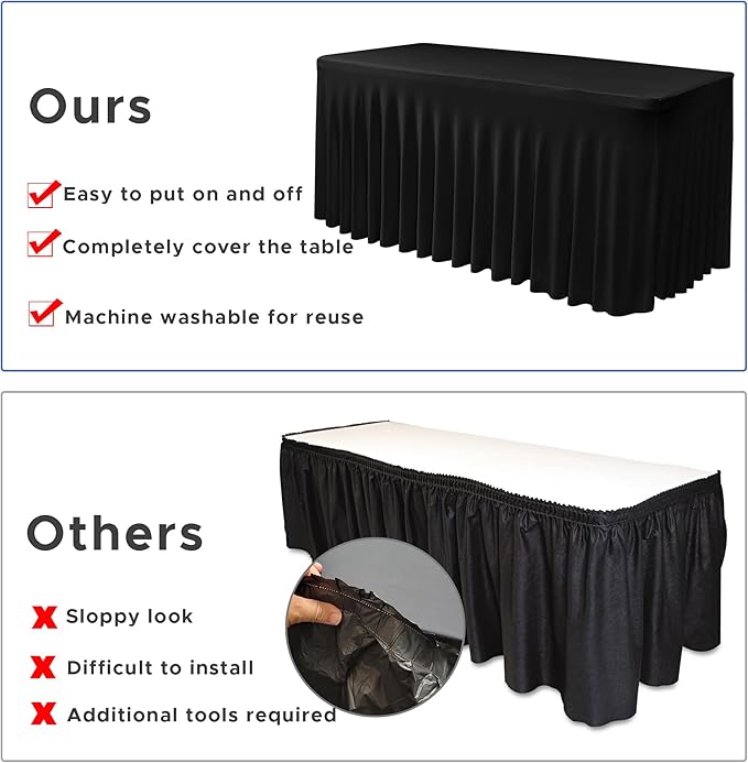 Nasitos Black Rectangle Tablecloths, 2 Pack - 72 x 30 Inch - Stretch Spandex & Polyester Fitted Table Skirts for 6FT Tables, Party, Banquet, Wedding