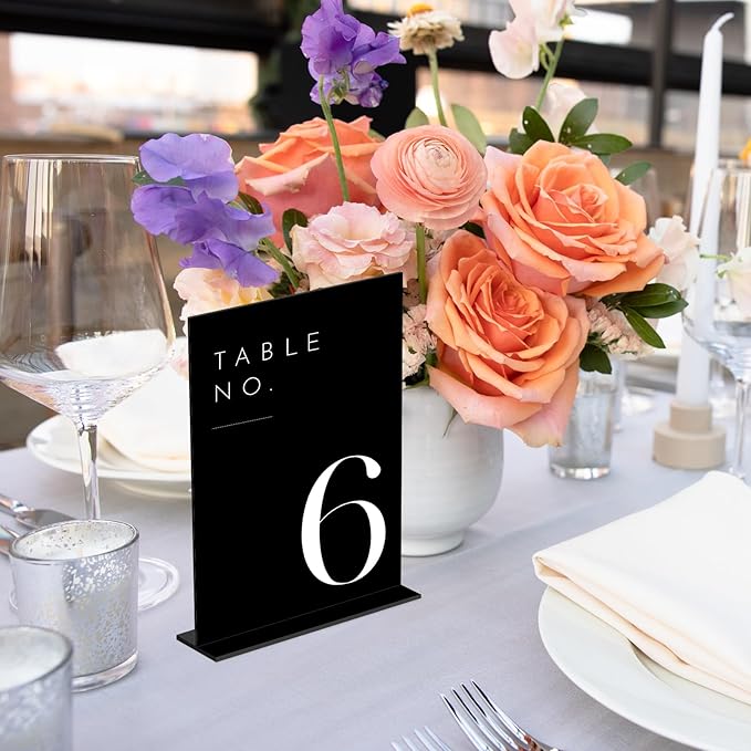 JINMURY Black Wedding Table Numbers 1-10 with Stands, 5"x7" Black Acrylic Table Numbers with White Font, Perfect for Wedding Party Reception(1-10, 5"x7")