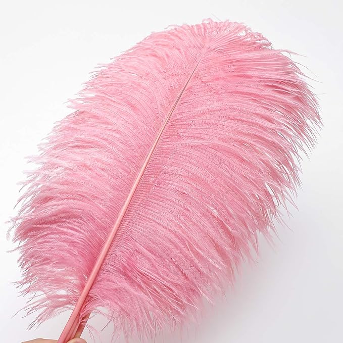24pcs Natural Lotus Pink Ostrich Feathers 10-12inch (25-30cm) for Wedding Party Centerpieces，Flower Arrangement and Home Decoration.