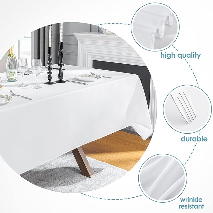 VidaFete Tablecloth 60 * 120inch 10pack Rectangle Table Cloth Polyester, Stain Wrinkle Resistant Dining Table Cover for Kitchen Dinning Party Wedding Rectangular Tabletop Buffet Decoration(White)