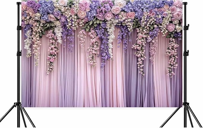 10x10ft Purple Flower Wedding Photography Backdrop Lavender Floral Wedding Bridal Photography Backdrop Anniversary Birthday Baby Shower Girl Party Banner Photo Booth Props Background Wall Decor