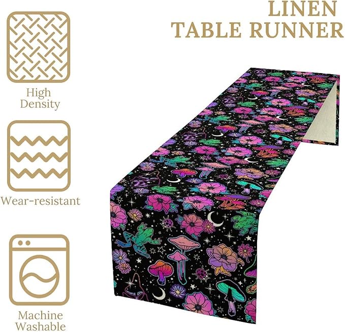Gothic Star Moon Colorful Table Runner for Kitchen Living Room Home Party Boho Floral Table Runner 13x70 Inch