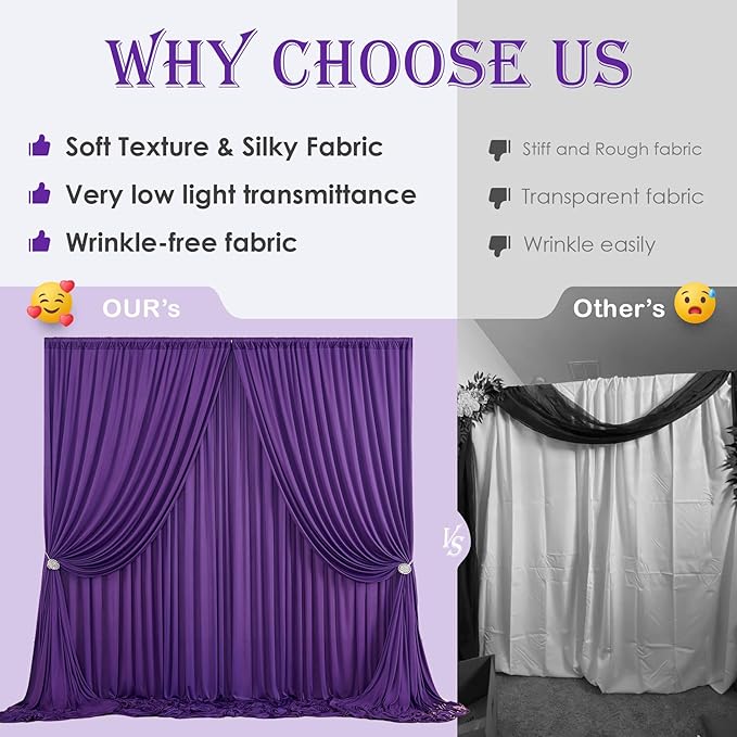 20ftx10ft Purple Backdrop Curtains for Party Background, Wrinkle Free Purple Photo Curtains Backdrop Drapes 4 Panels Back Drop Cloth for Wedding Birthday Photography Baby Shower Decor