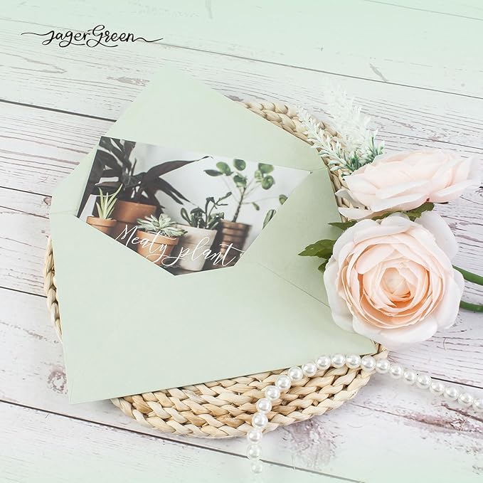 50 Pack 5x7 Envelopes Letter Size, Green A7 Envelopes Self Seal for Wedding Invitation, Envelope 5.4x7.6 for Greeting Cards, Photos, Baby Shower, Graduation, Thank You Cards, Announcements