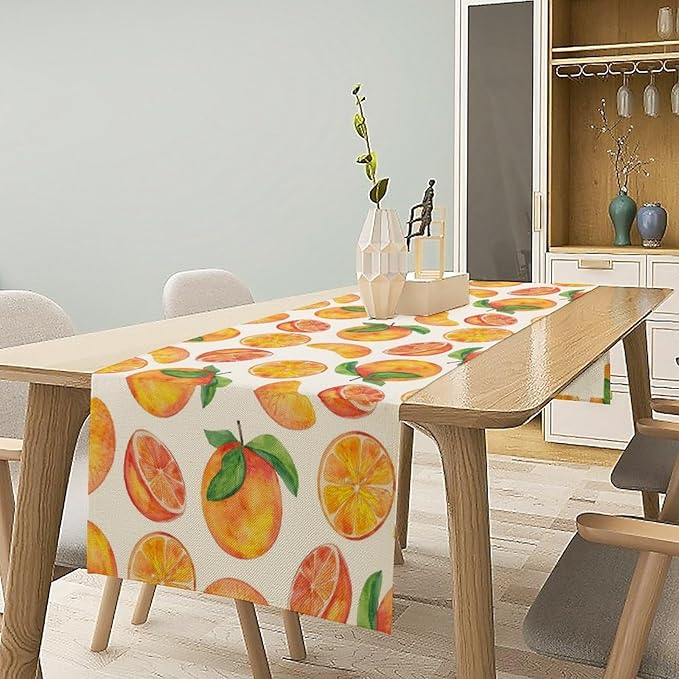Watercolor Fruit Botanical Print Table Runner Spring Summer Orange Lemon Dinner Runner for Farmhouse Party Holiday Home Kitchen Dining Table Decor 13x120