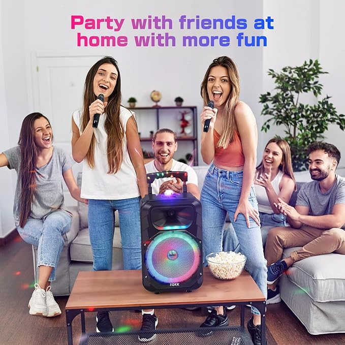 Karaoke Machine with 2 Wireless Microphones, Party Speaker for Adults New Party Portable PA System Outdoor Bluetooth 5.3 Speakers Wireless with Party Light (Stage-subwoofers)